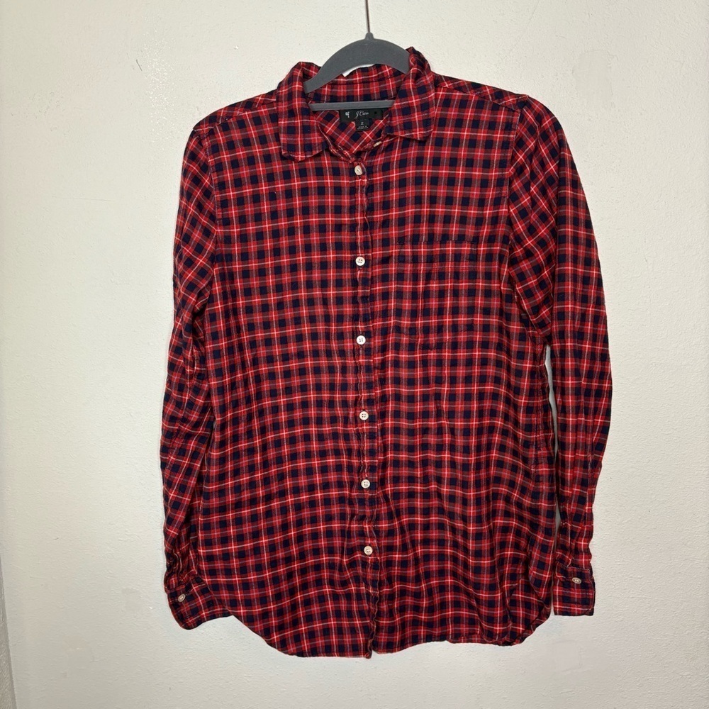 J. Crew Red and Black Checkered Women's Shirt Size 2